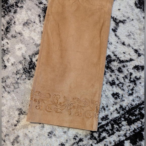 Tan Suede Leather Pants Embroidered High Rise Bootcut Womens 12 Bernardo Vintage - Picture 2 of 6